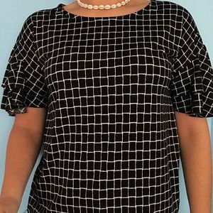 Black and White Flowy Sleeve Blouse